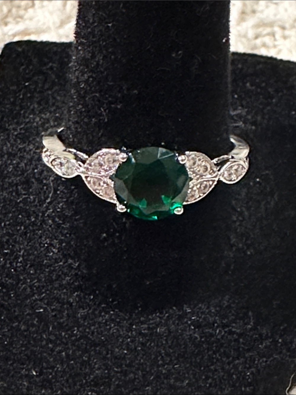 2.17 CT Emerald Ring with White Sapphire Accent Stones - 14K White Gold Plated